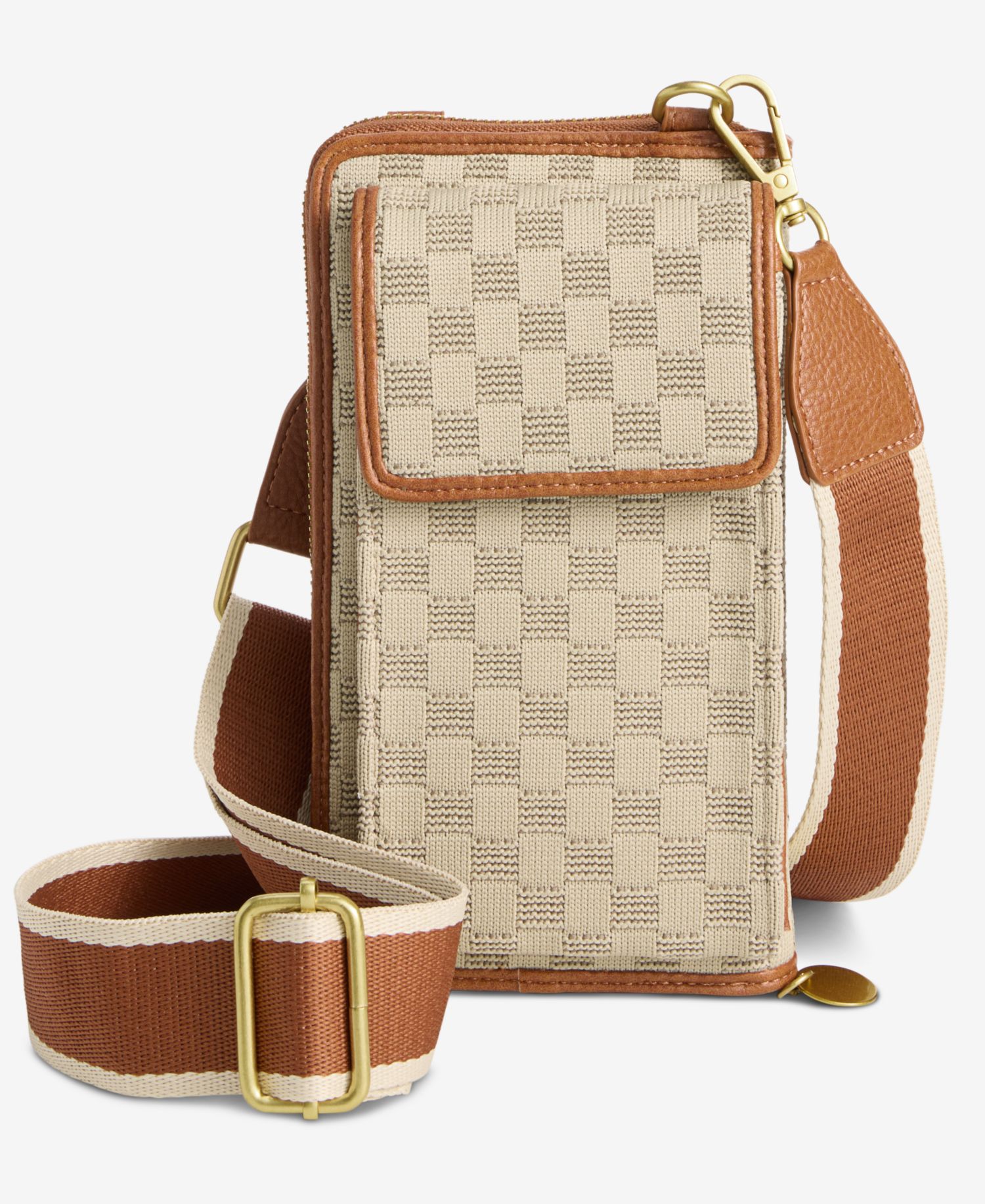 Checkered Soft Knit Phone Crossbody