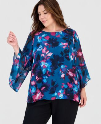 Plus Size Boat-Neck Ruffle-Sleeve Blouse