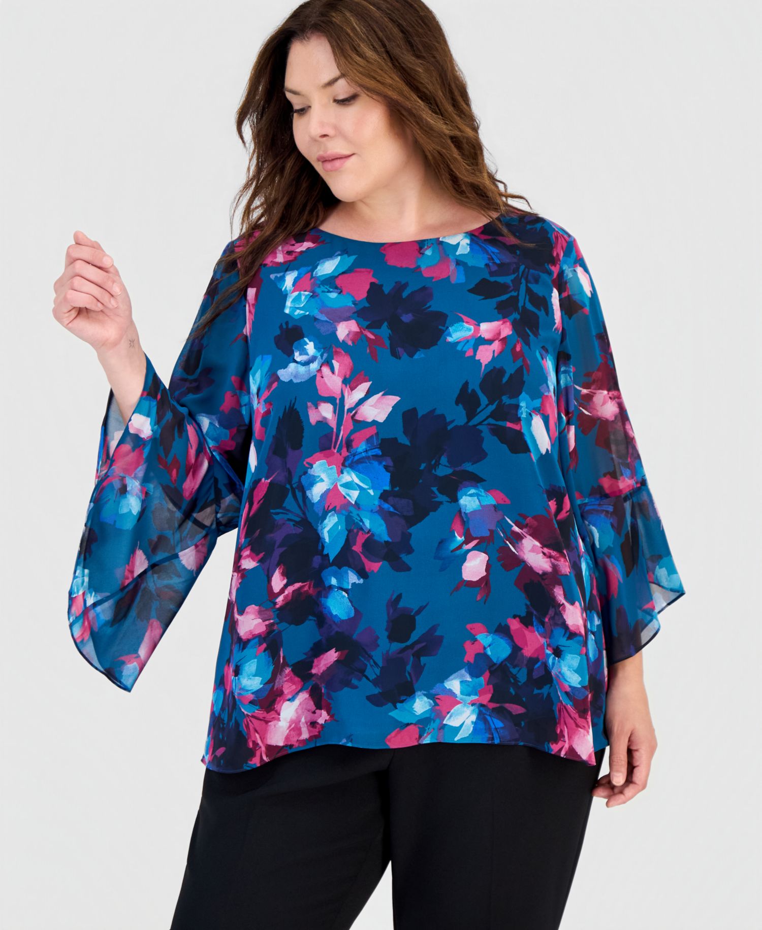 Plus Size Floral-Print Ruffle-Sleeve Blouse