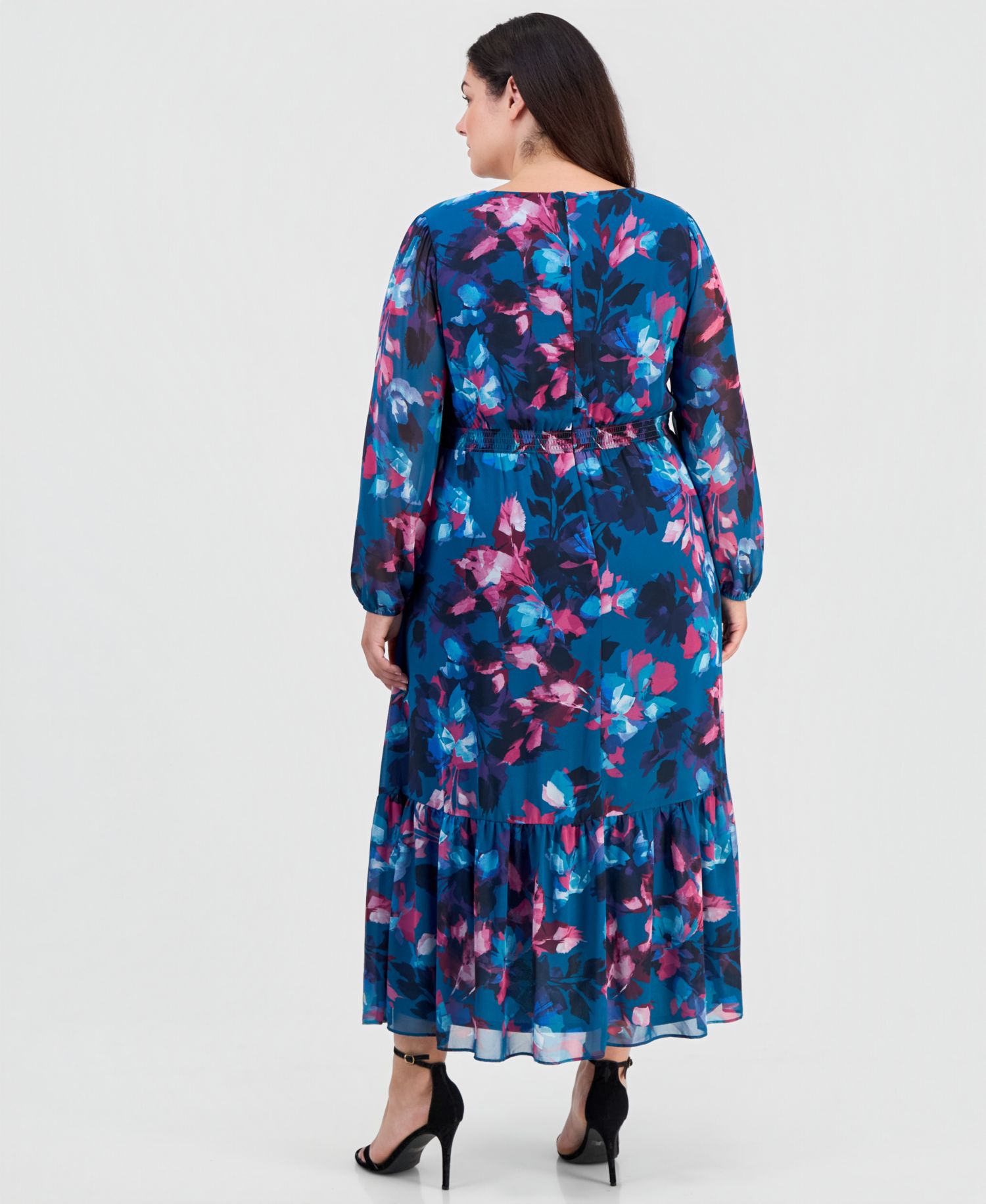 Plus Size Smocked-Back Balloon-Sleeve Dress
