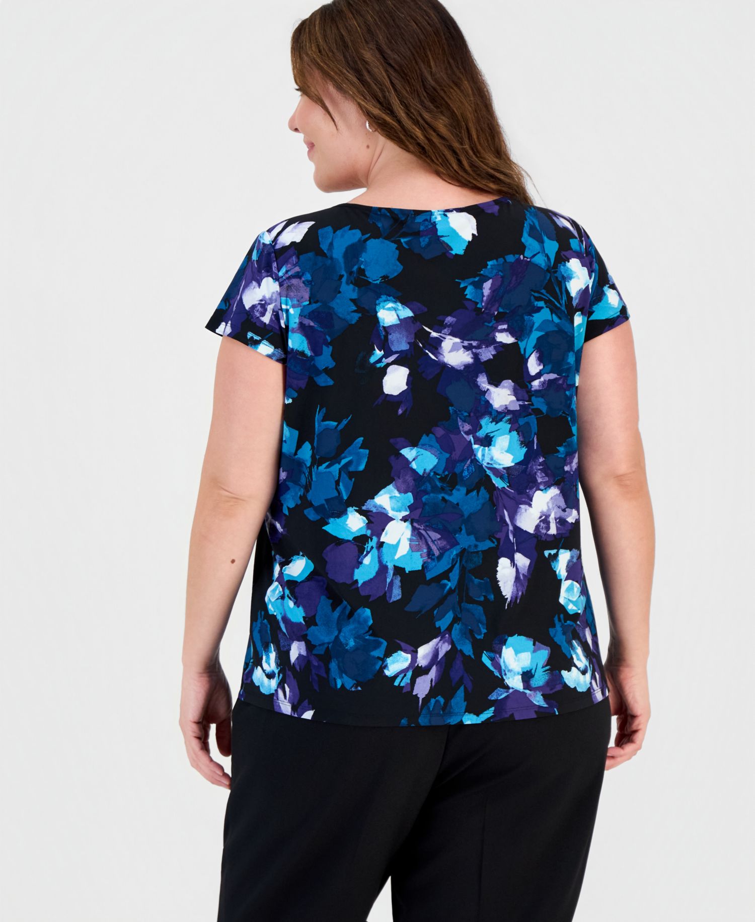 Plus Size Floral-Print Cowl-Neck Cap-Sleeve Blouse