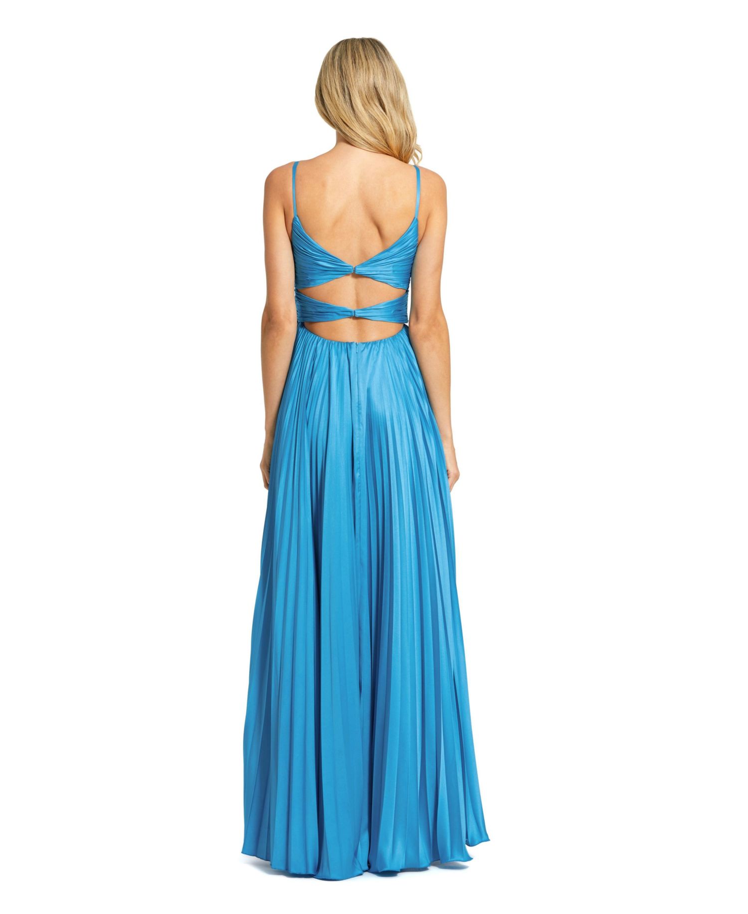 Women's Pleated Charmeuse Gown with Floral Detail, and High Slit