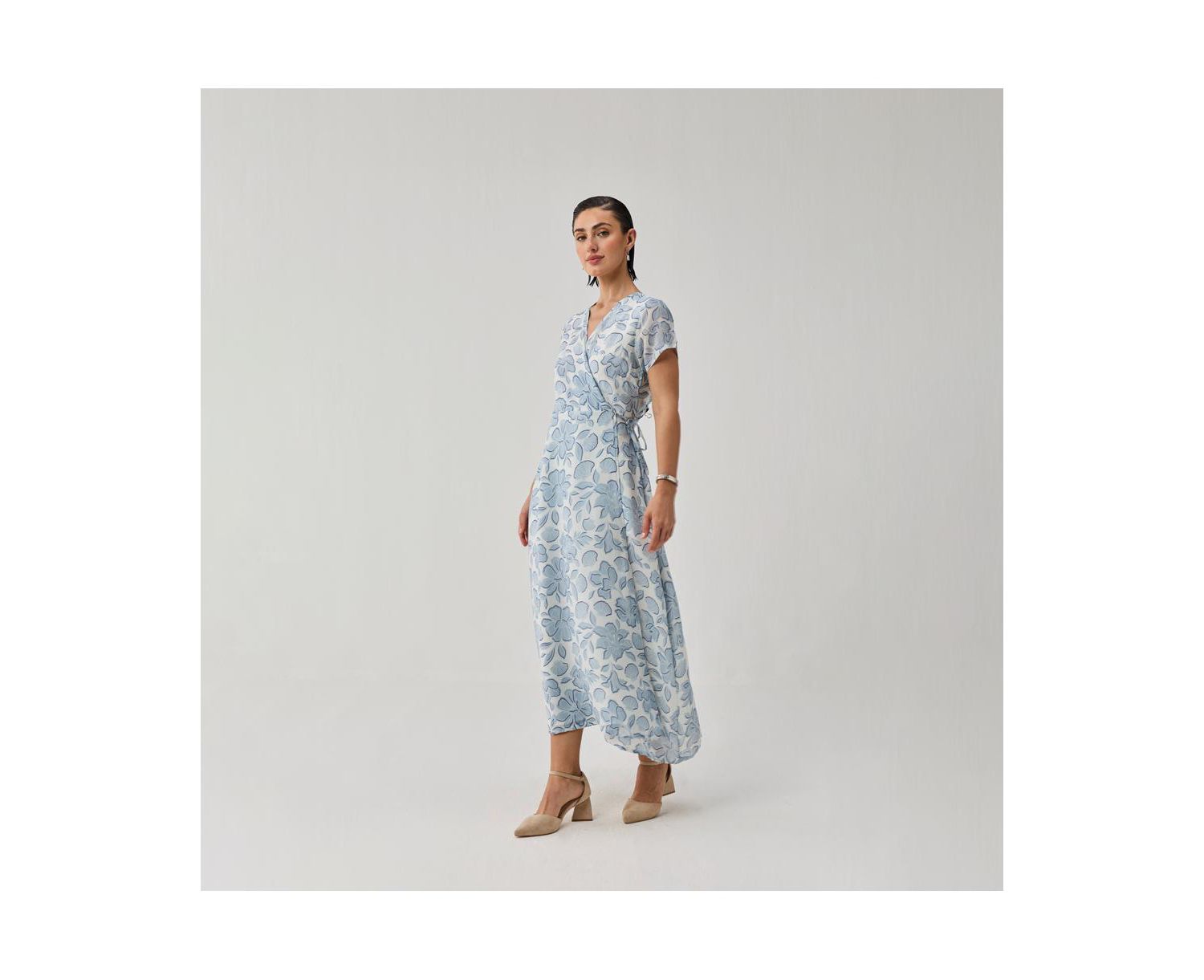 Women's Floral Print Tie Waist Wrap Maxi Dress