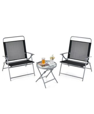 3 Piece Patio Folding Chair Set with Coffee Table and Extra-Large Seat Porch Backyard Poolside