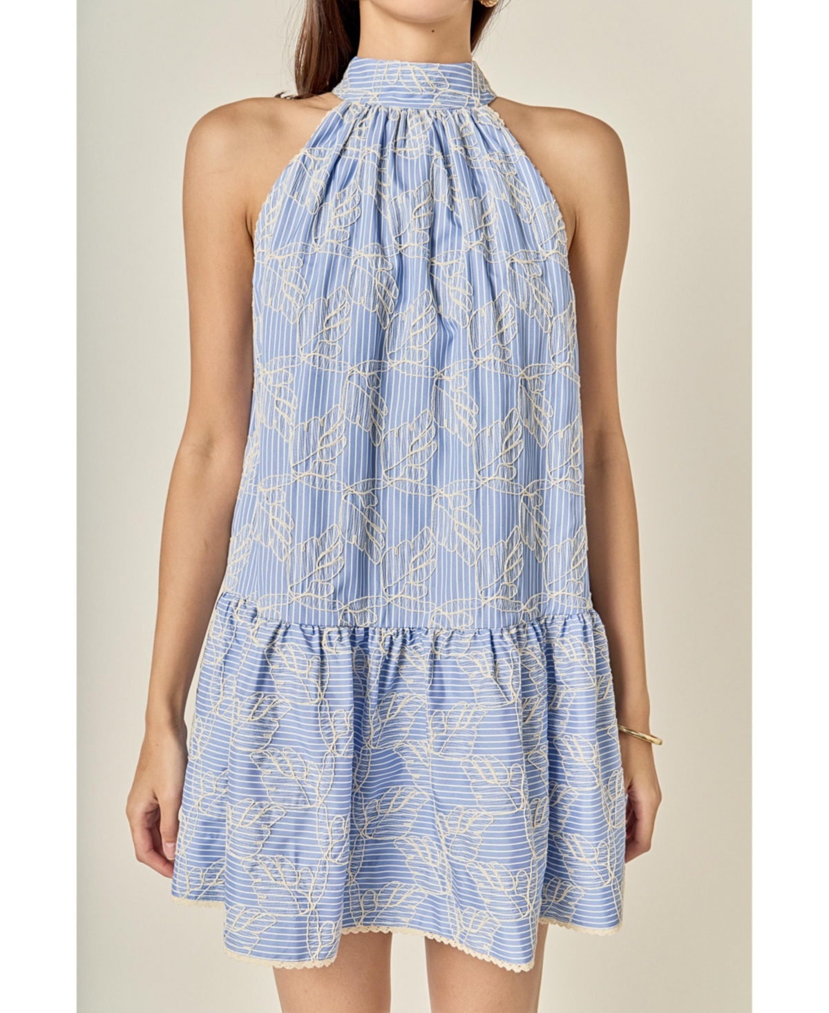 English Factory Women's Stripe with embroidered halter mini dress