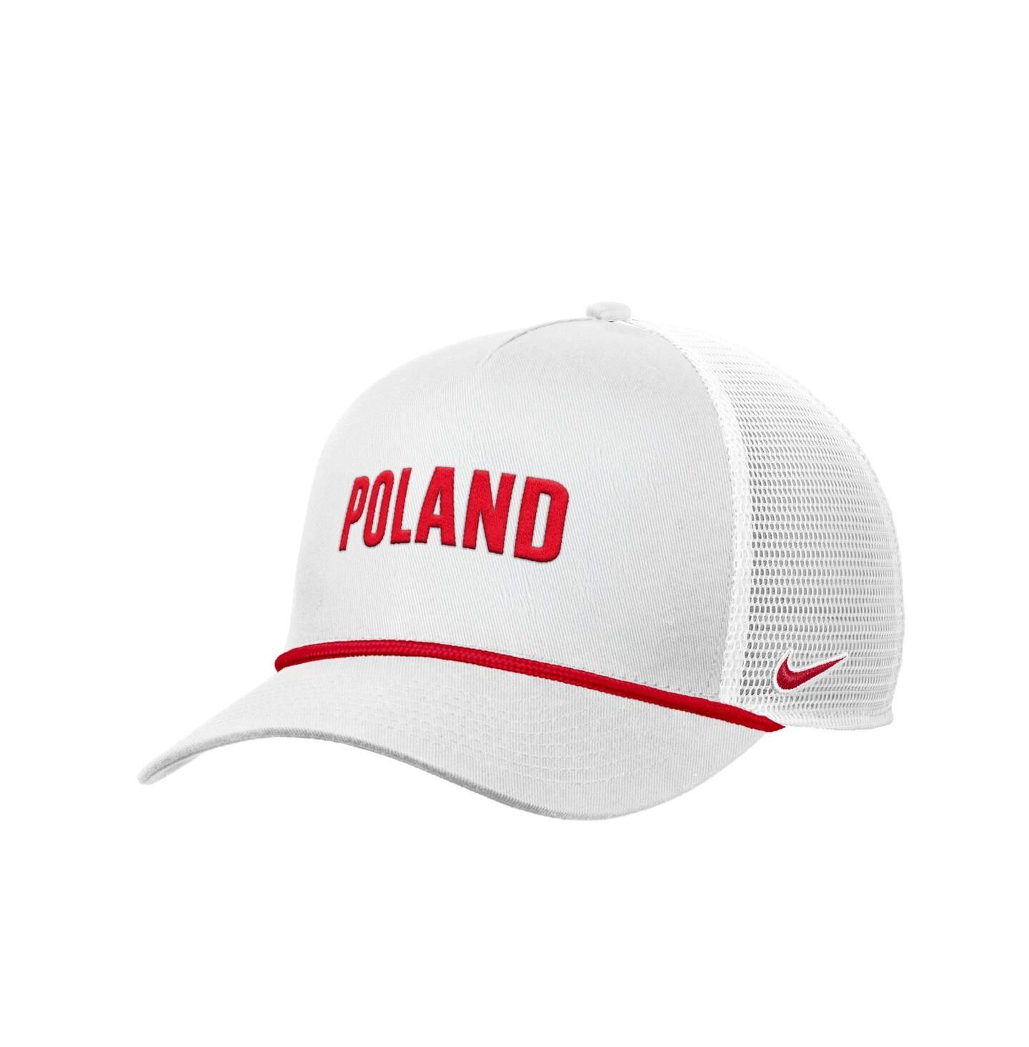 Мужская кепка Nike White Poland National Team Rise Rope Trucker A-Frame Adjustable Hat — фото 1