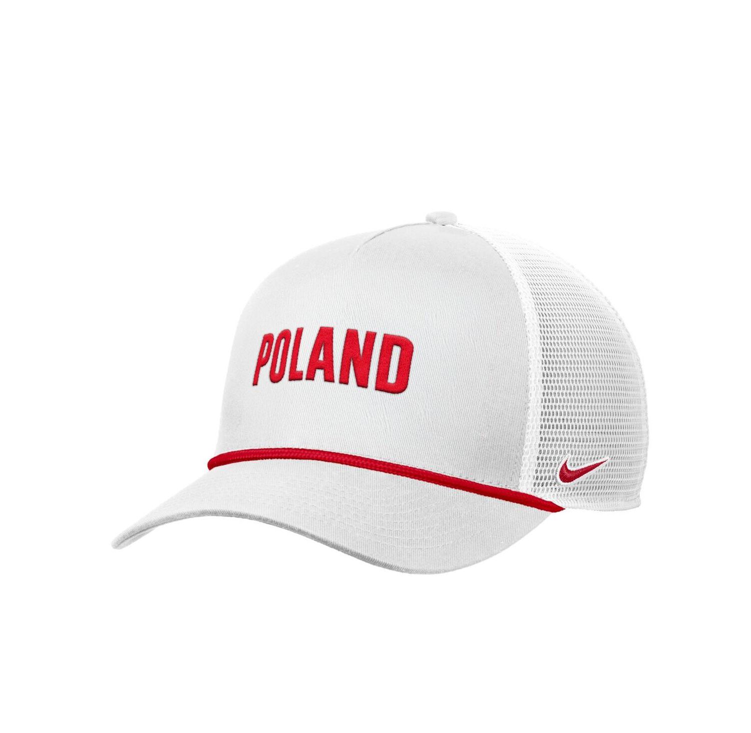 Men's White Poland National Team Rise Rope Trucker A-Frame Adjustable Hat