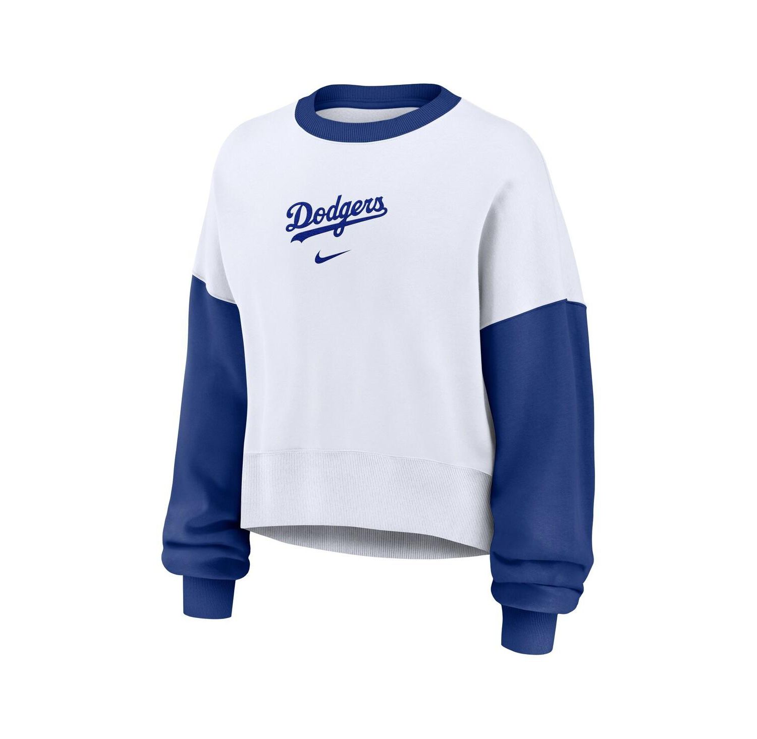 Women's White/Royal Los Angeles Dodgers Oversized High Hip Fleece Sweatshirt