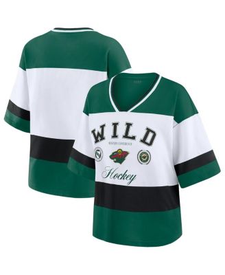 Women's Green/White Minnesota Wild Jersey Style T-Shirt