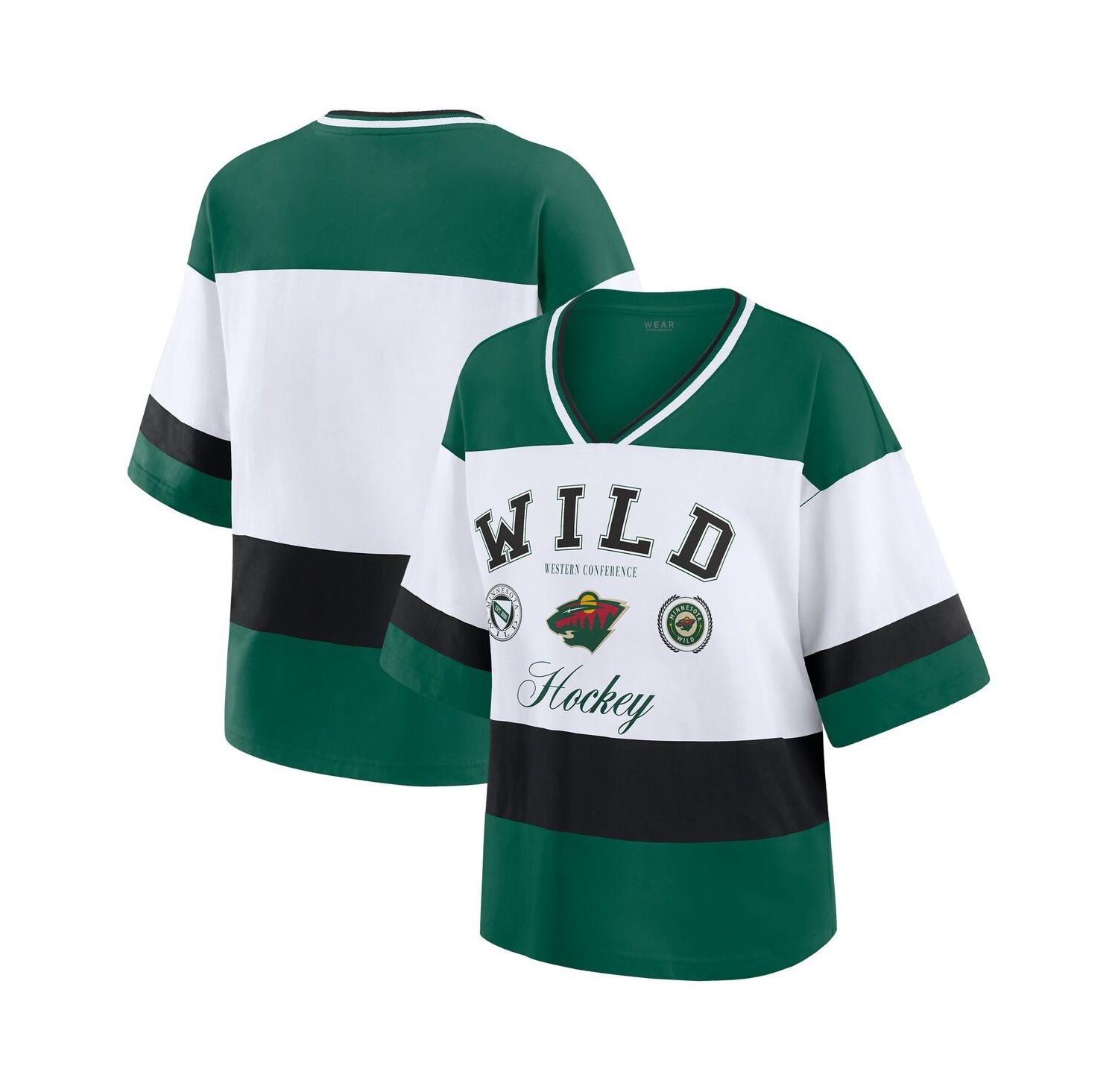 Women's Green/White Minnesota Wild Jersey Style T-Shirt
