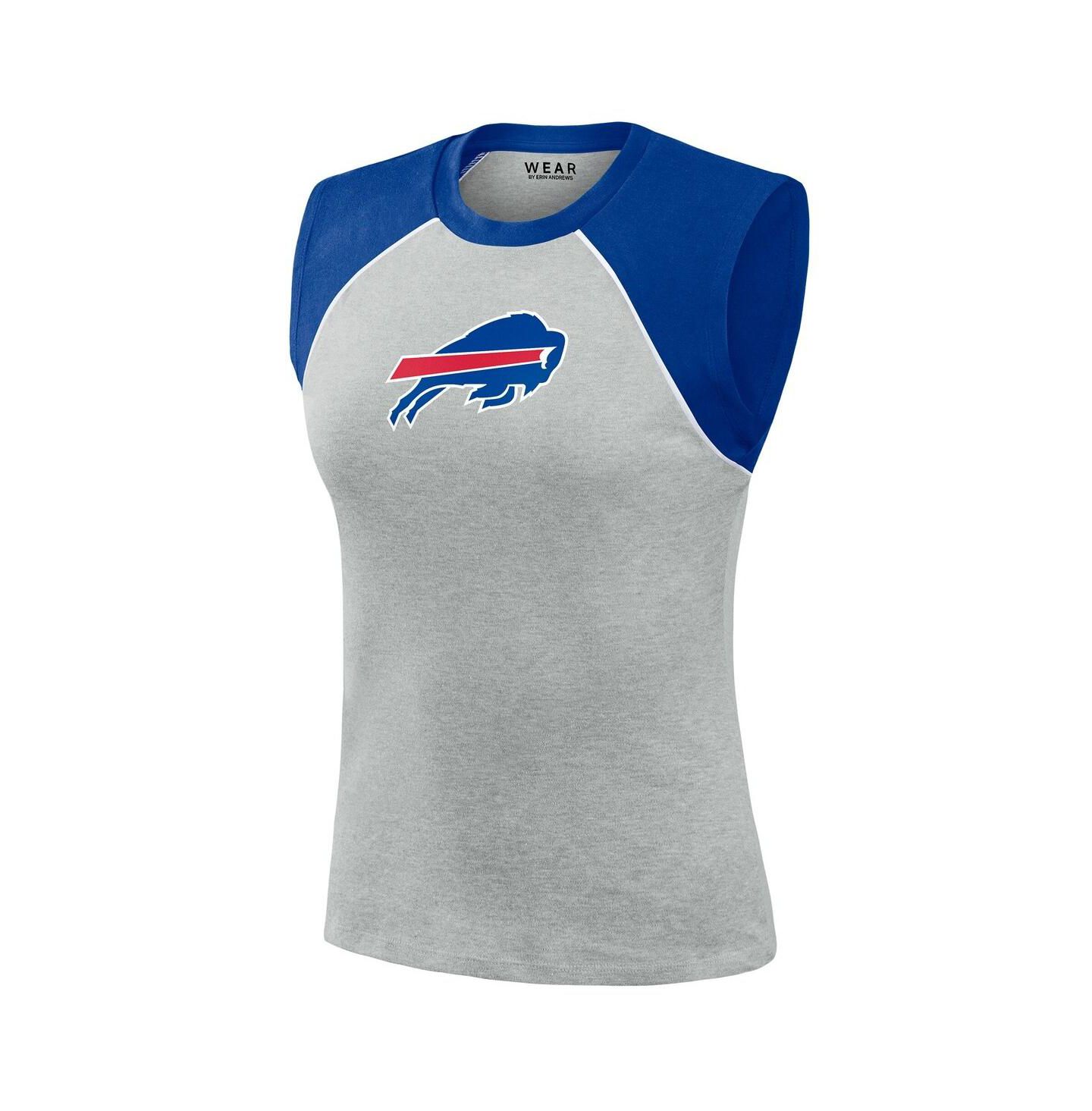 Женский топ WEAR by Erin Andrews Gray Buffalo Bills Cropped Raglan — фото 1