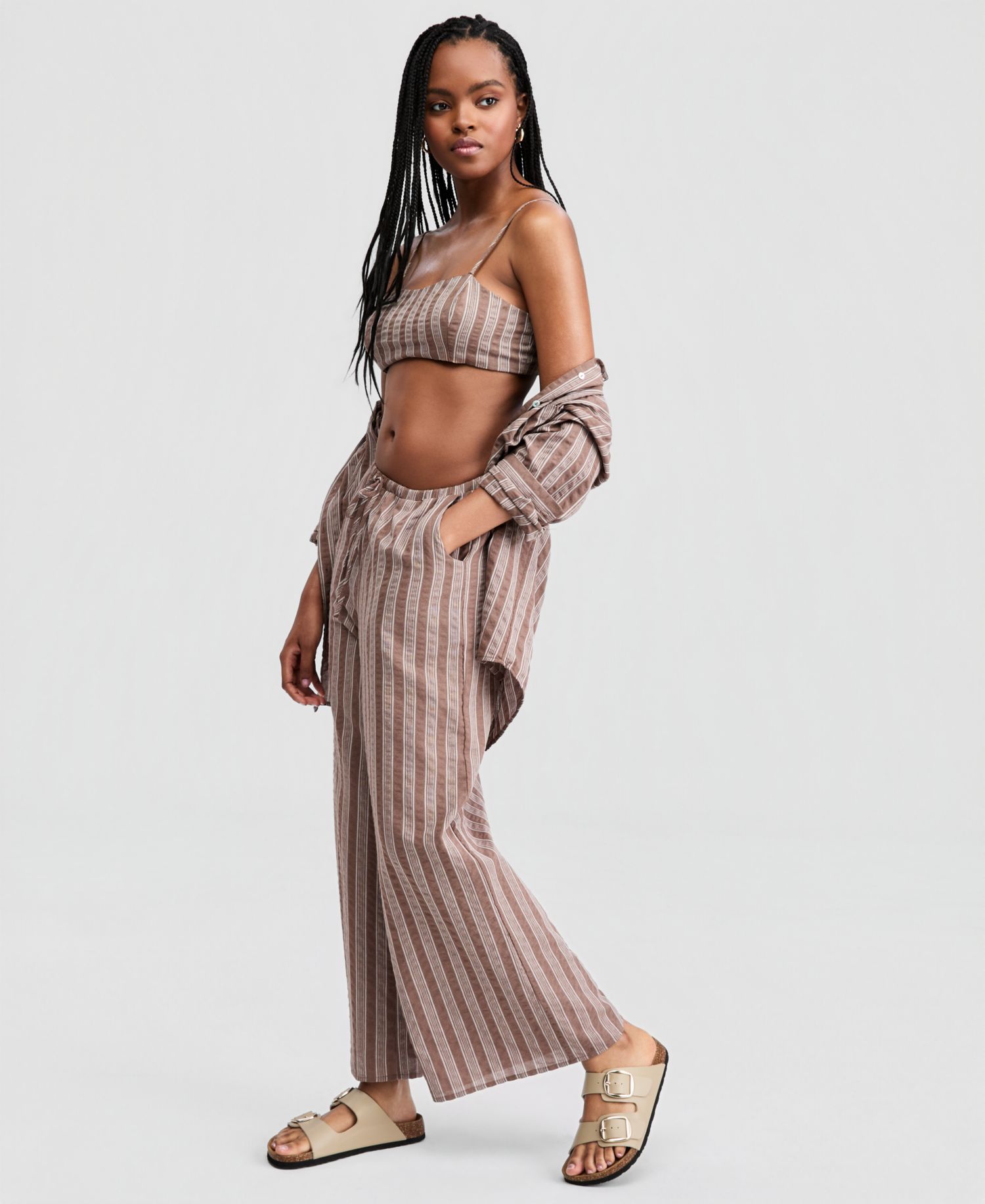 Women's Striped Wide-Leg Pants