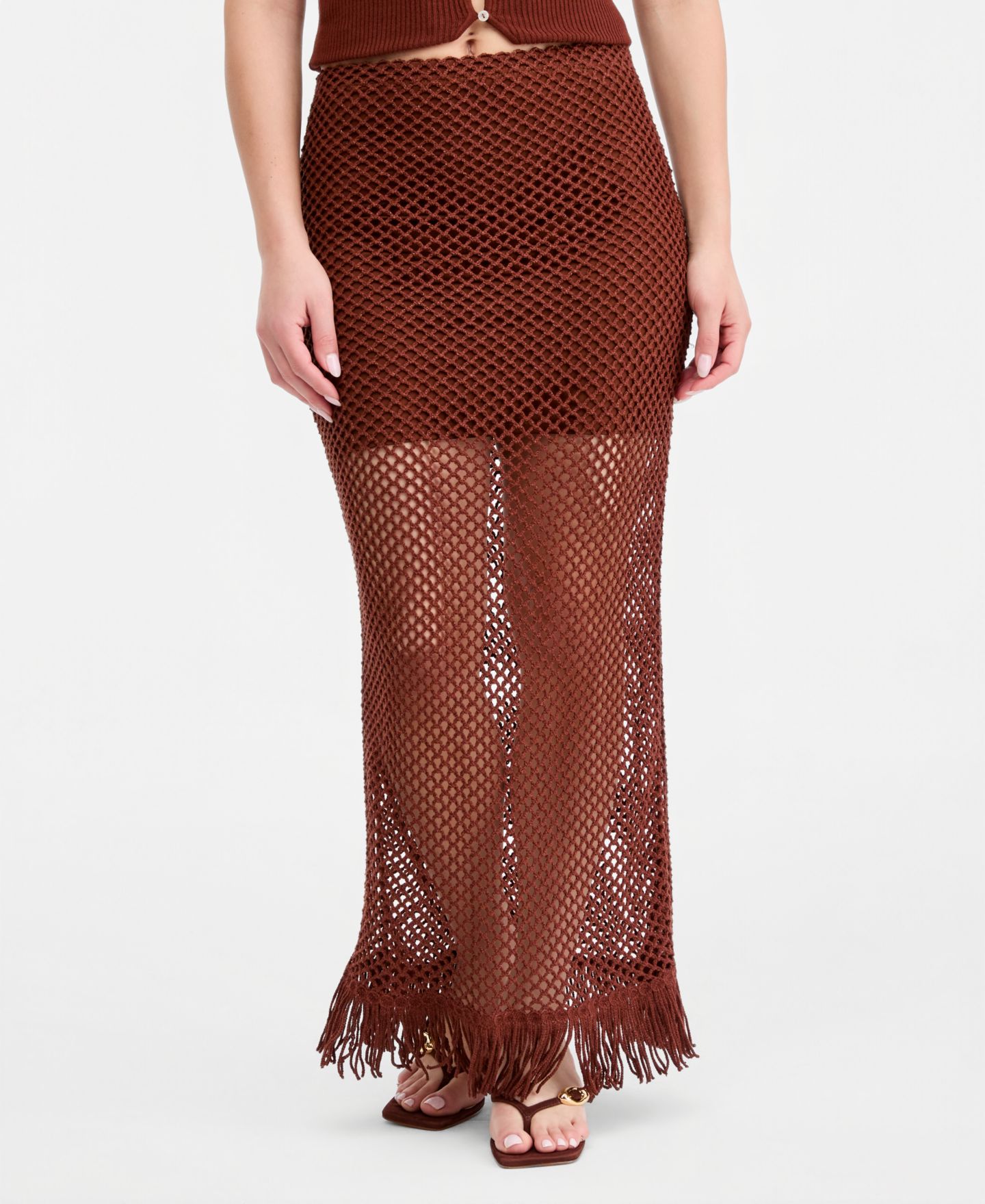 Женская юбка Bar III Net Fringe-Hem, цвет: Глубокий сиена — фото 3