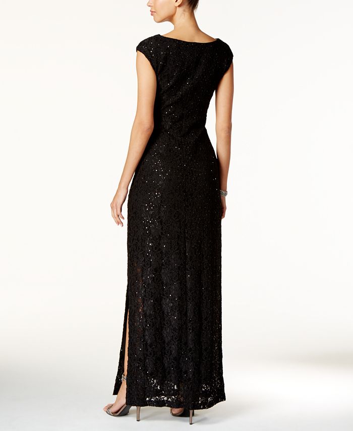 Connected Sequined Lace Cowl-Neck Gown - Macy's
