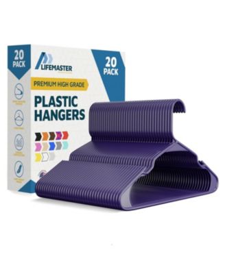heavy-duty plastic hangers with non-slip grooves, space-saving design, and 5 Pound capacity ideal for clothes and dresses. Pack of 20