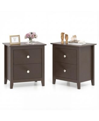 2-Pieces Modern Nightstand with Storage 2 Drawers and Support Legs for Bedroom
