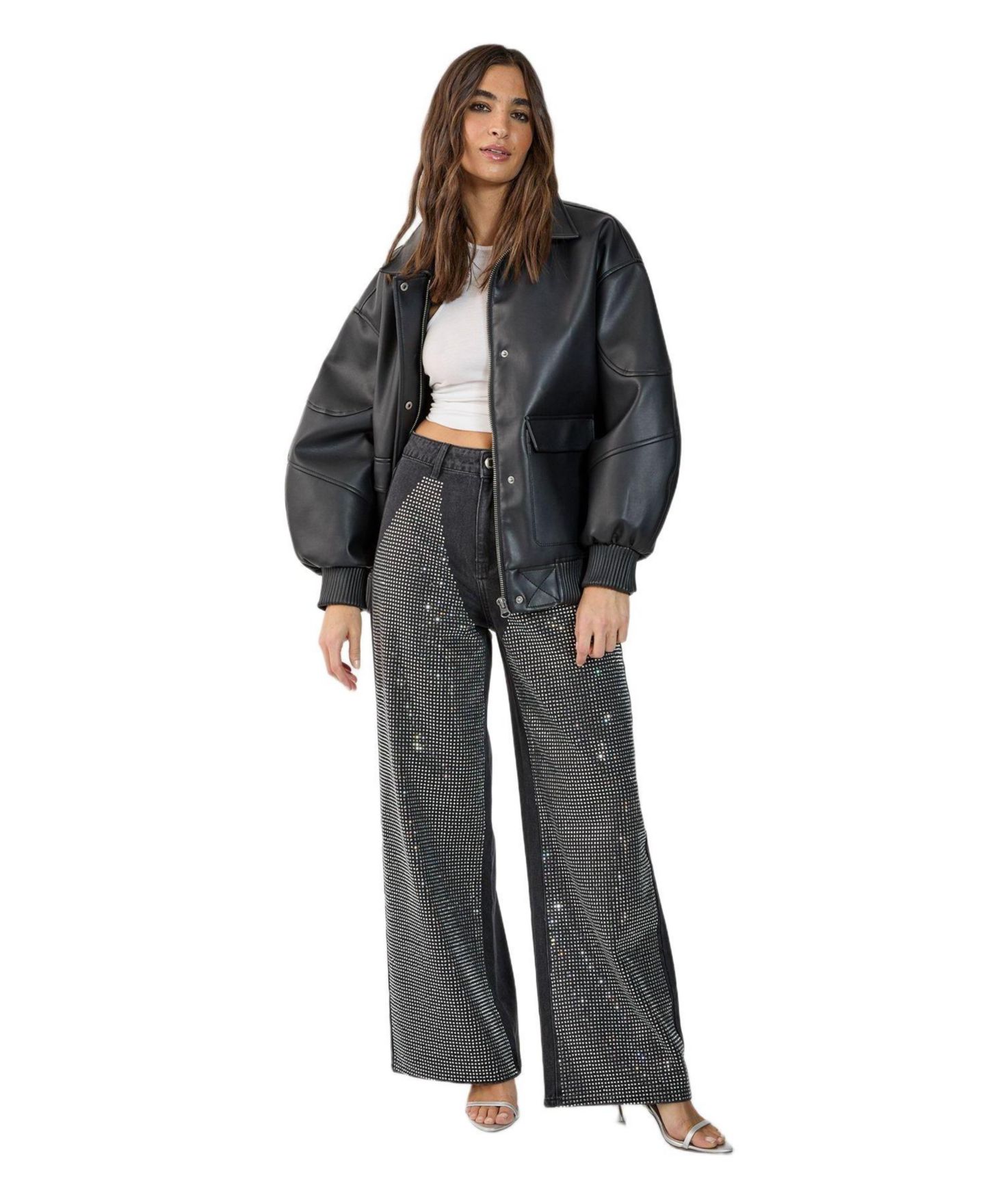 Женские джинсы Nasty Gal Diamante Denim Chap, цвет: Потёртый чёрный — фото 2