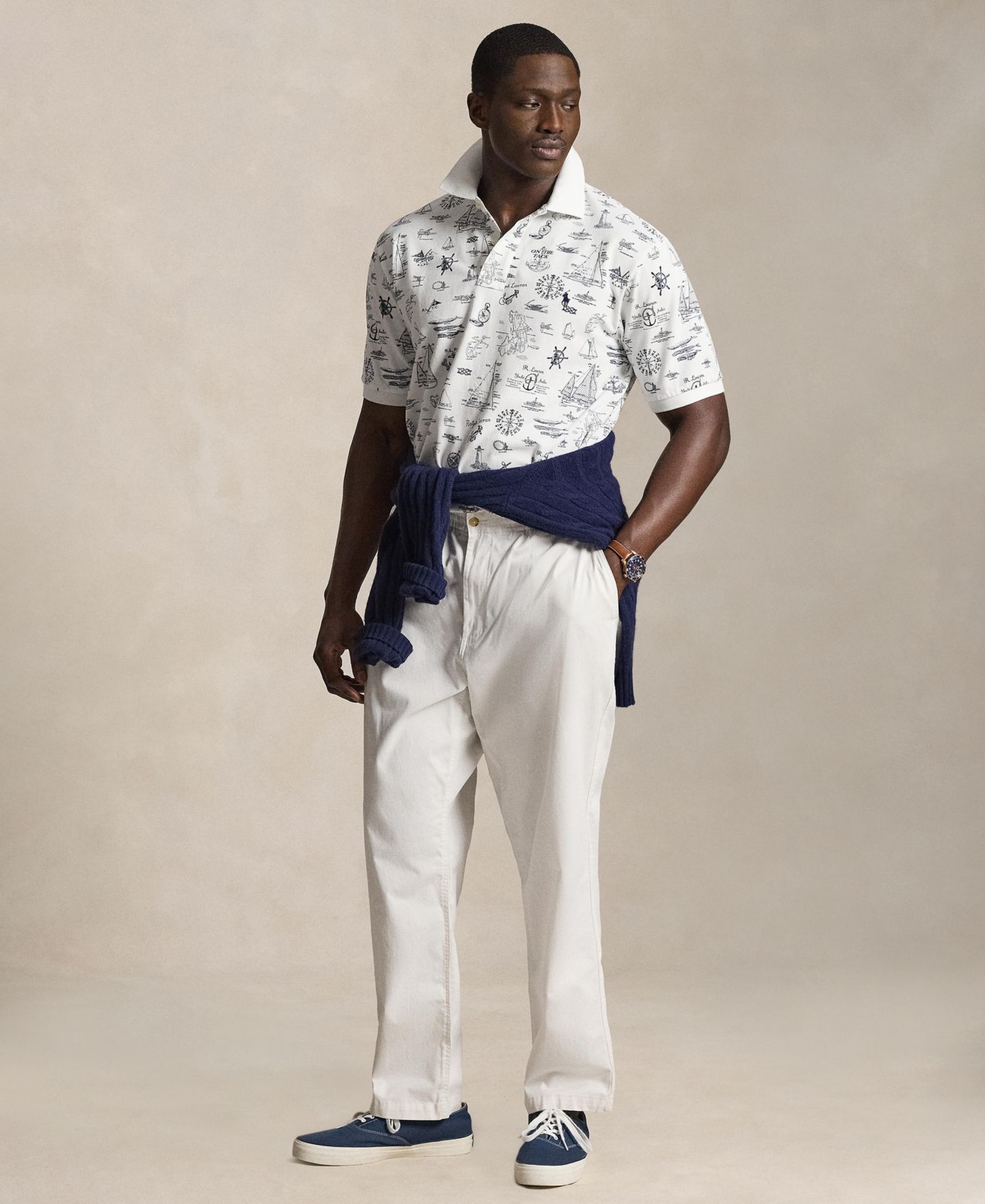 Мужское поло Polo Ralph Lauren Big & Tall Short-Sleeve Nautical Print Mesh Polo Shirt, цвет: Белый — фото 2