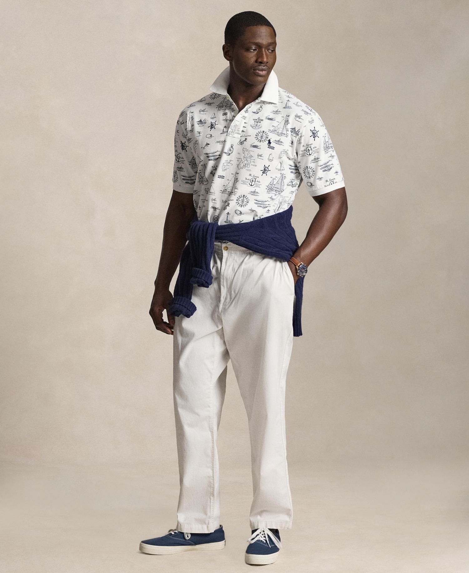 Men's Big & Tall Short-Sleeve Nautical Print Mesh Polo Shirt