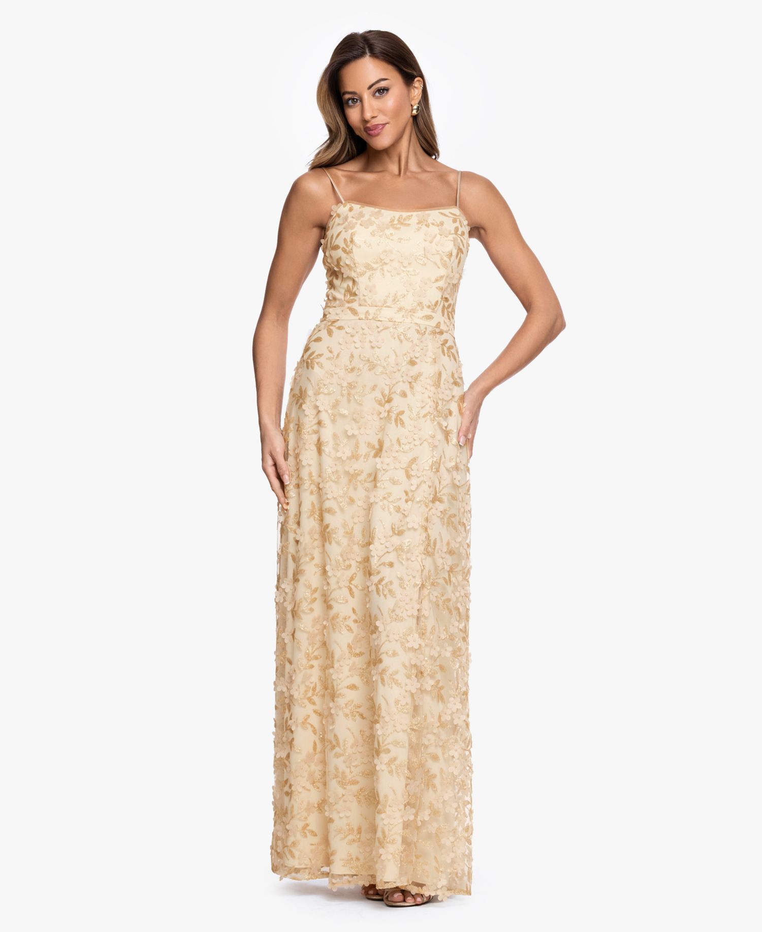 Women's Square Neck 3D Floral Embellished Ball Gown