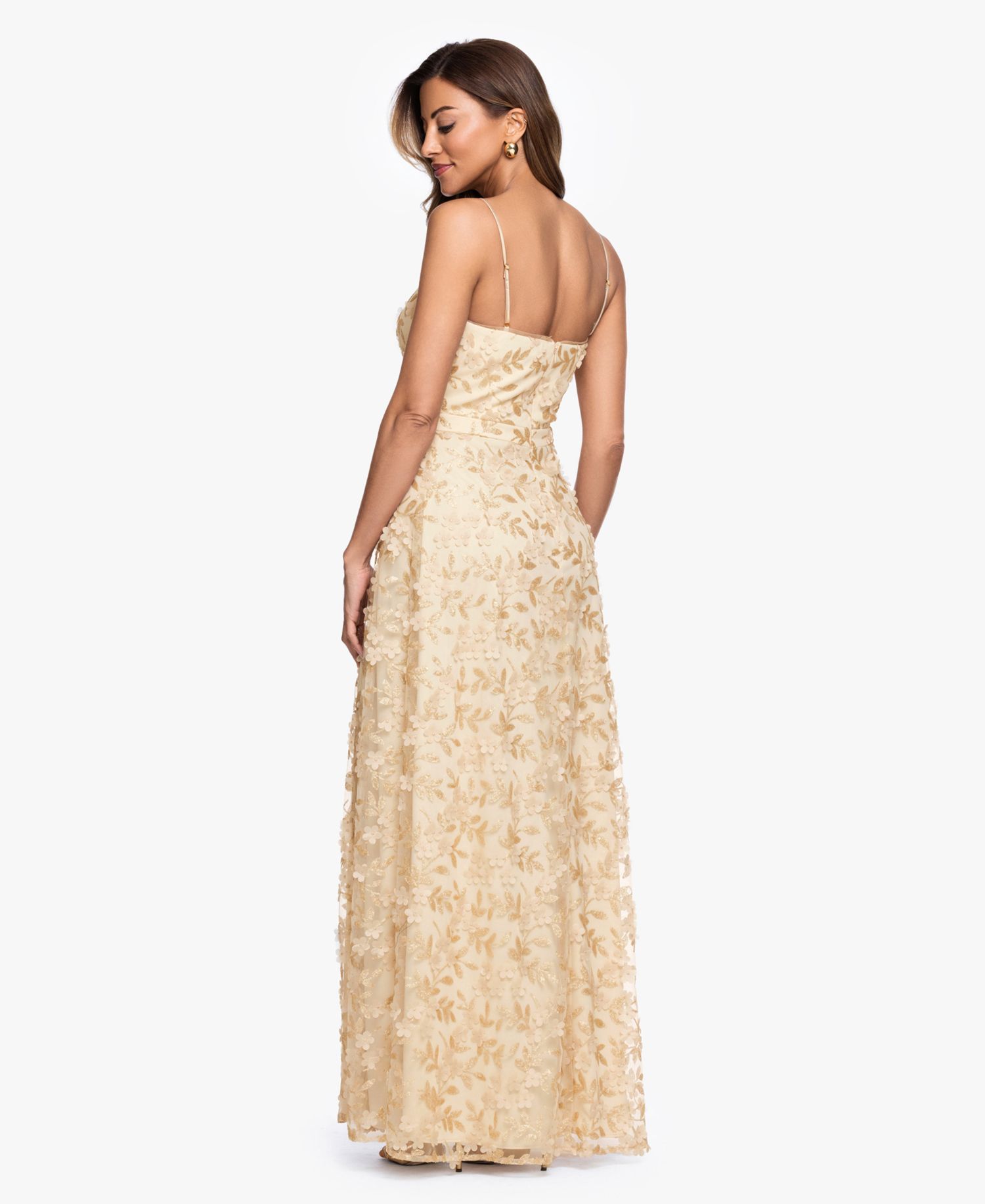 Women's Square Neck 3D Floral Embellished Ball Gown