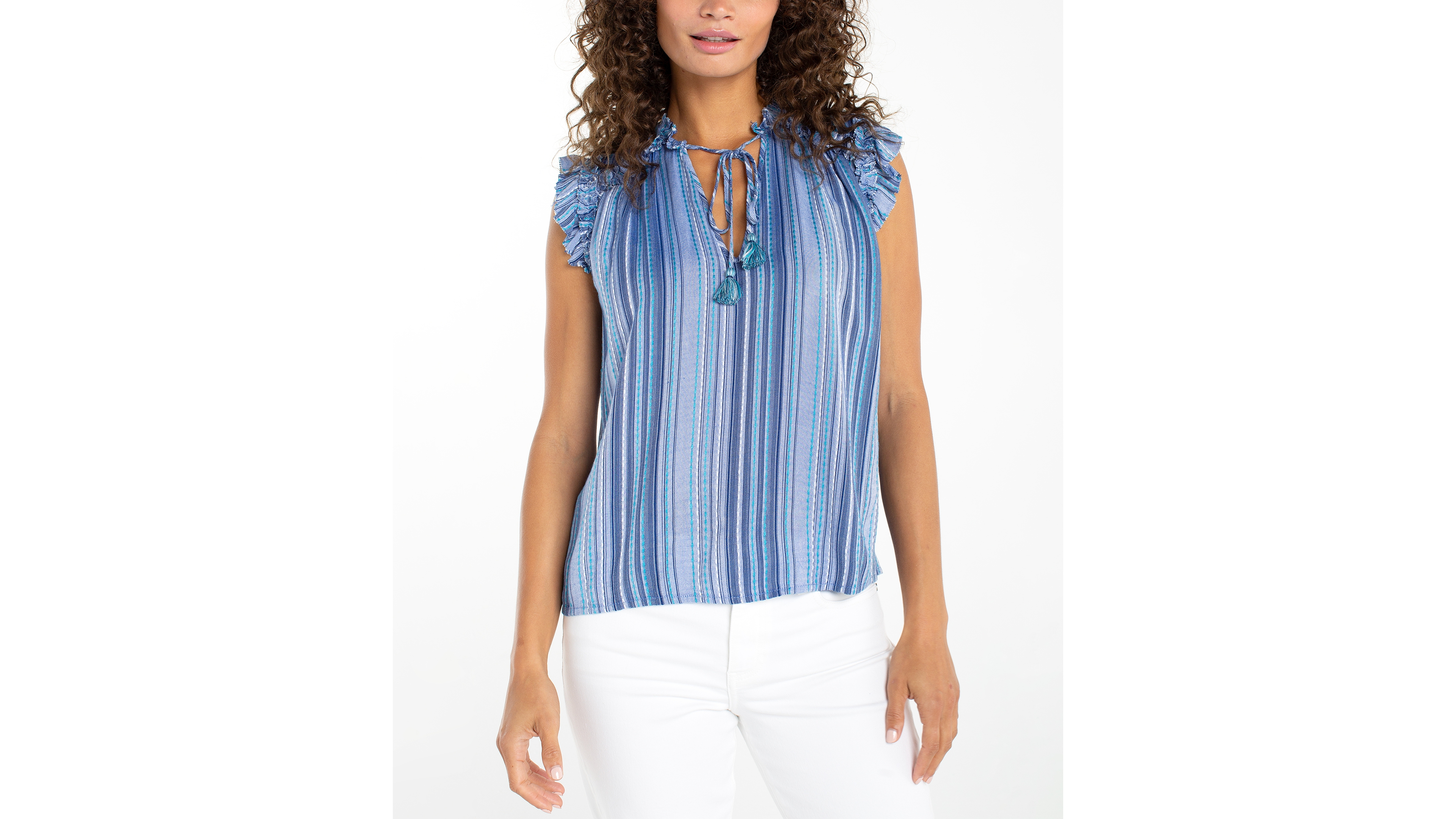 Liverpool Los Angeles Women's Striped Flutter-Sleeve Top
