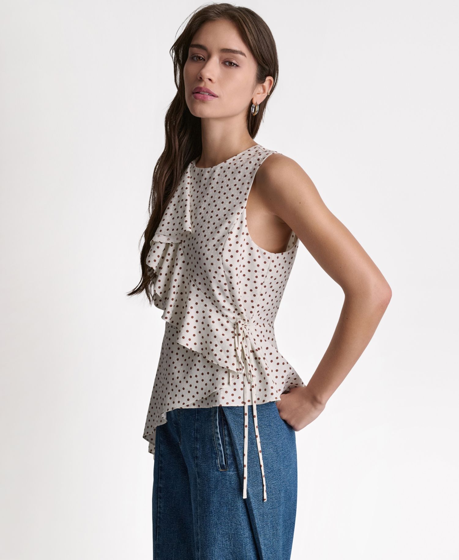 Women's Faux Wrap Crewneck Ruffle Top