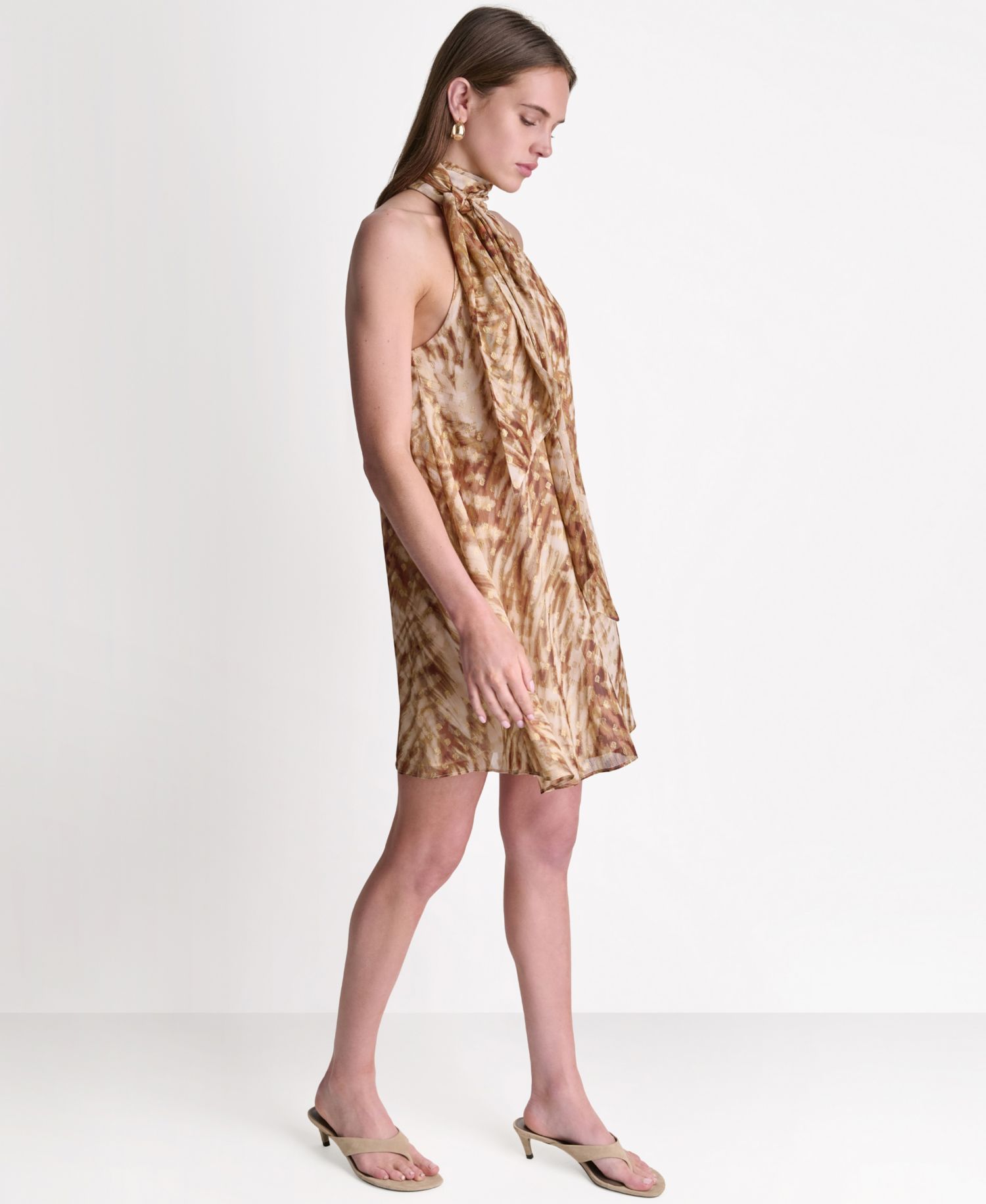 Women's High Halter Neck Scarf Detail Dress