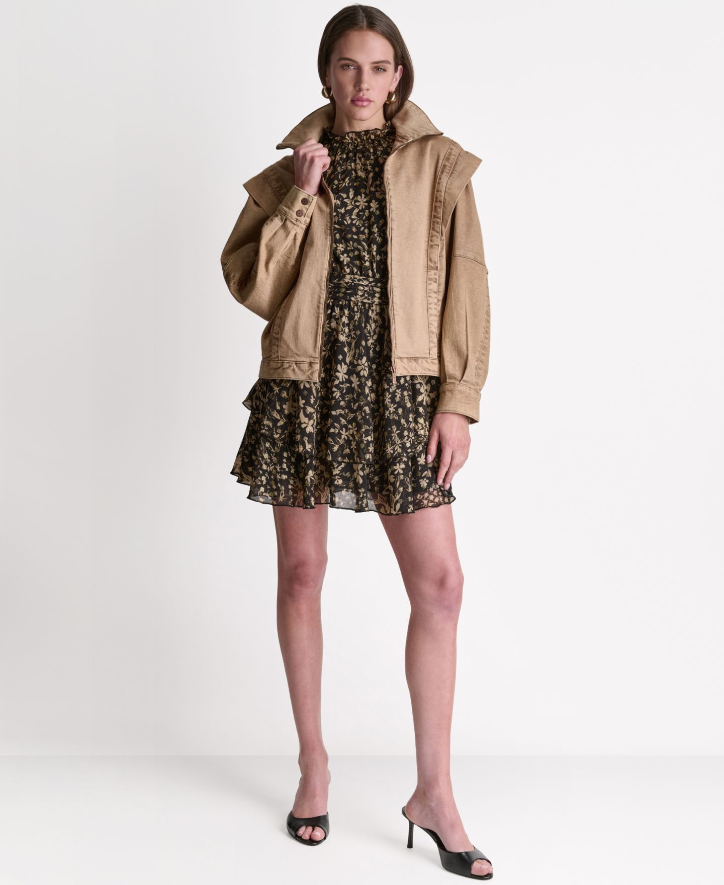 Женская куртка BCBG Acid Wash Collared Oversize, цвет: Джинсовый — фото 2