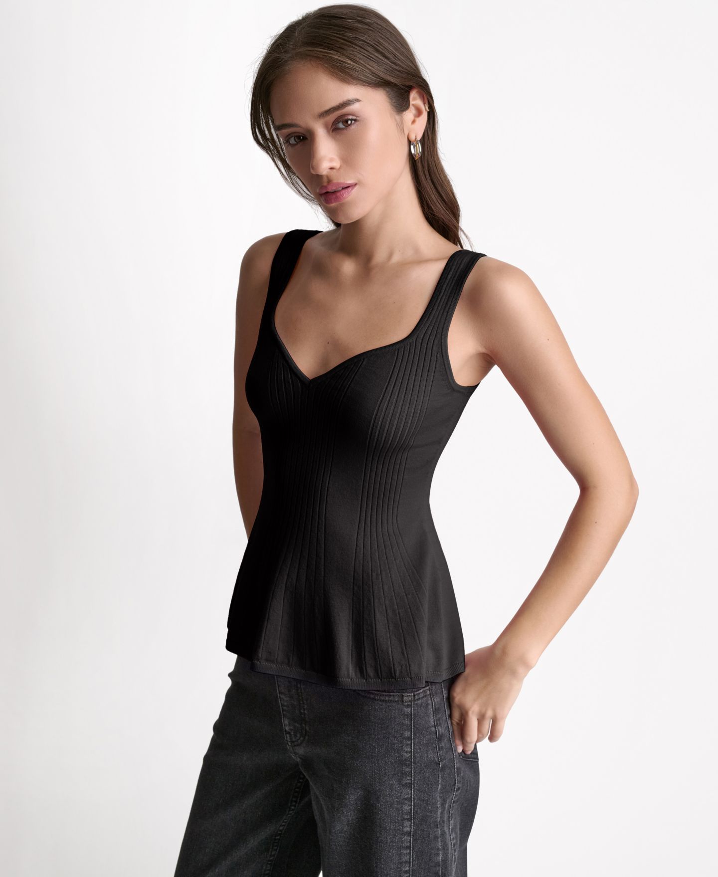 Женский топ BCBG Peplum Rib Sleeveless Tank Top, цвет: Чёрный — фото 3
