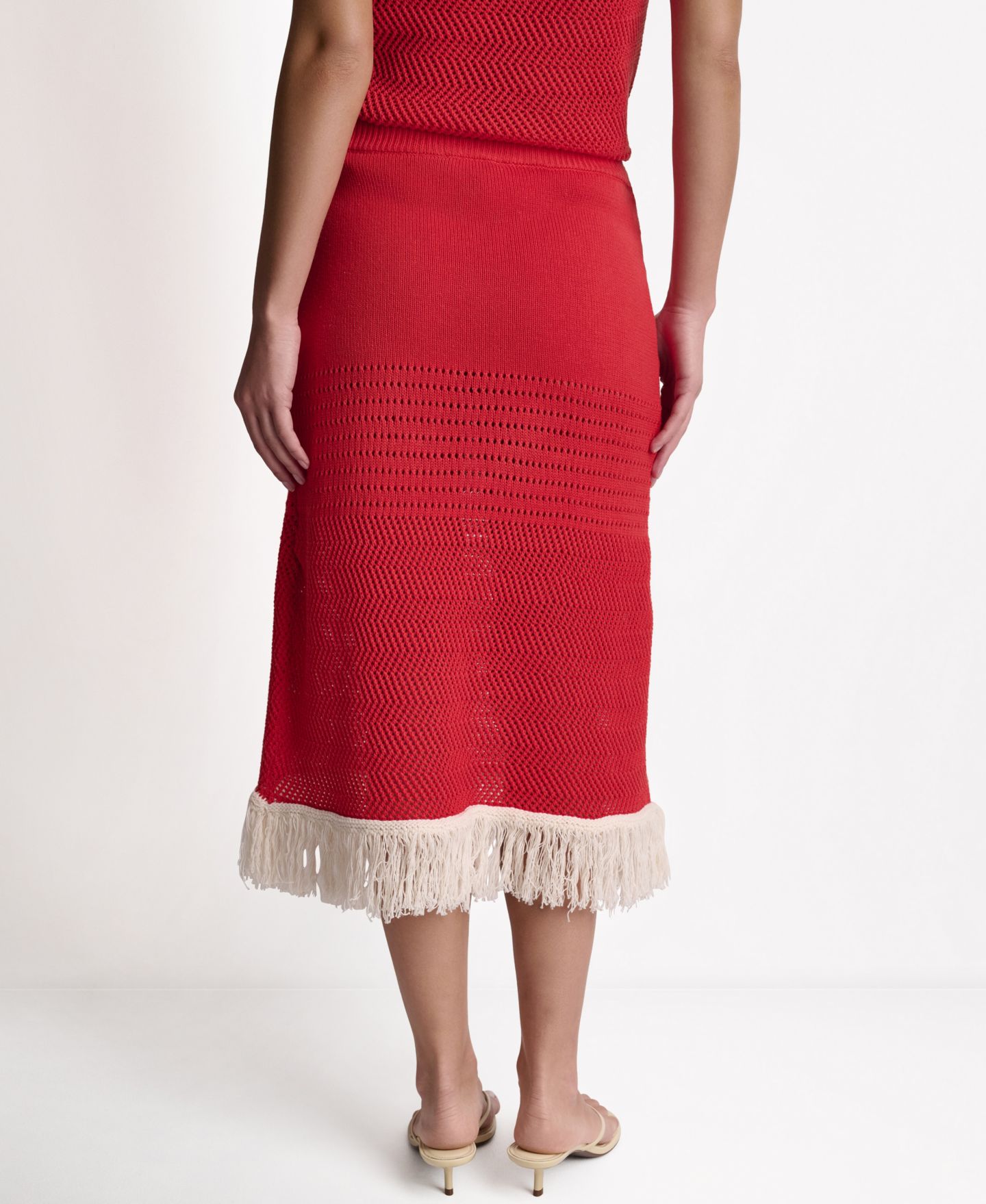 Женская юбка BCBG Fringe Pointelle A-Line Midi, цвет: Firelily/Buttercream — фото 8