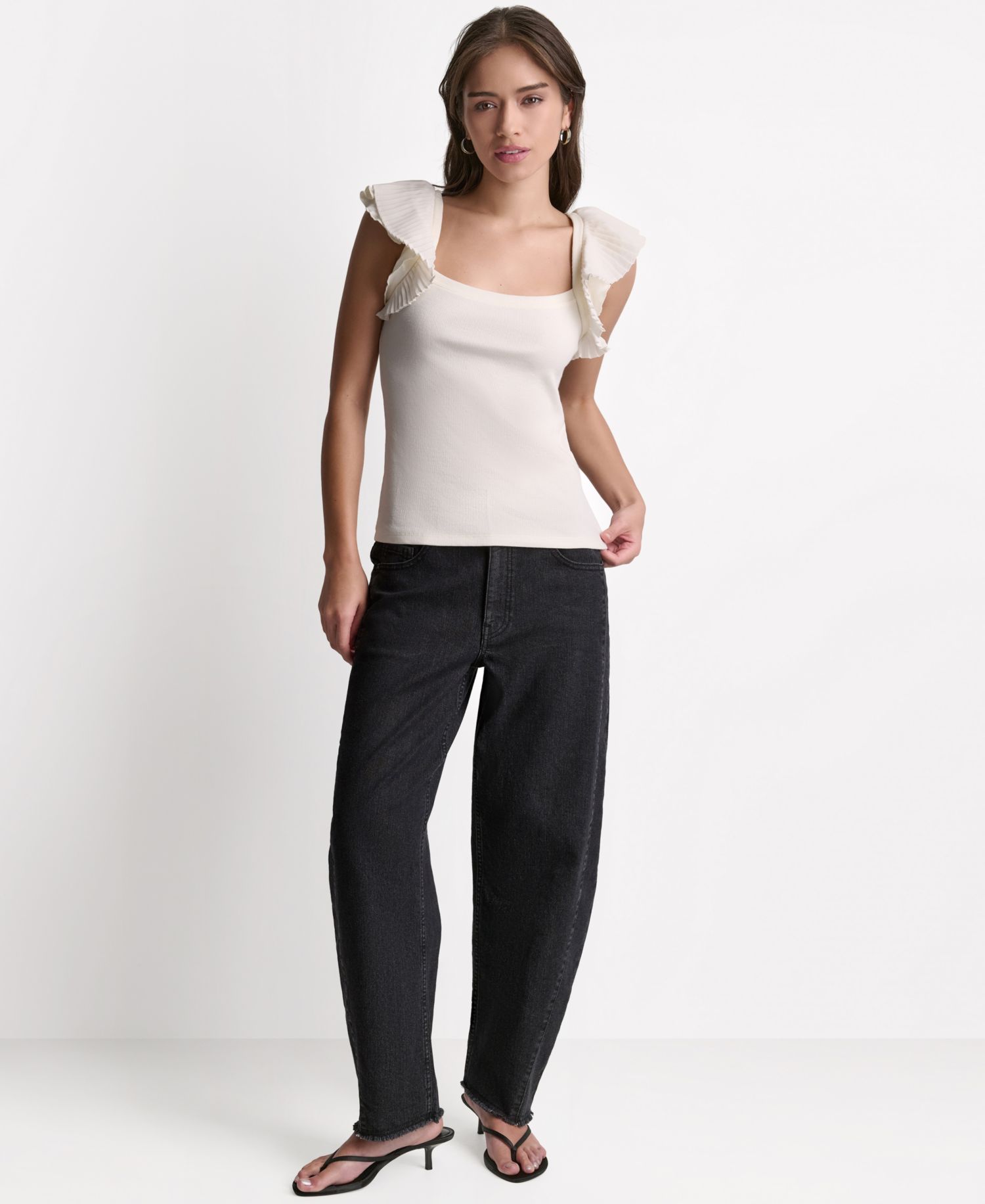 Women's Square Neck Ruffle Cap-Sleeve Top