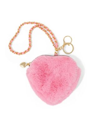 Girls Fuzzy Heart Wristlet Coin Purse