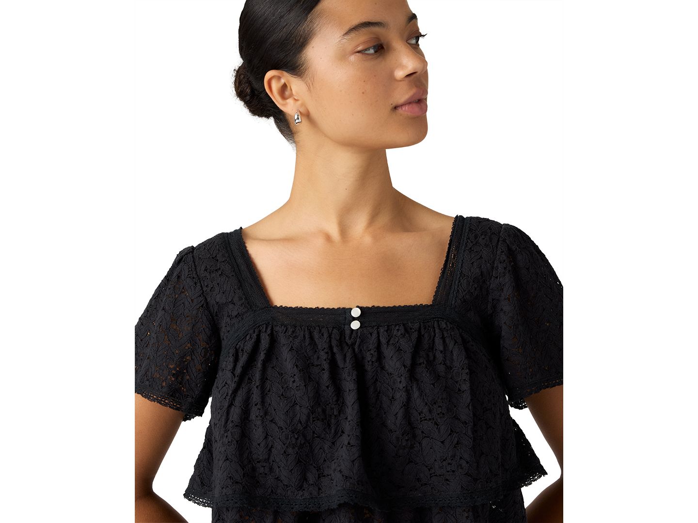 Женский топ Levi's Premium Cotton-Blend Short-Sleeve Lace, цвет: Антрацитовый ночной — фото 3