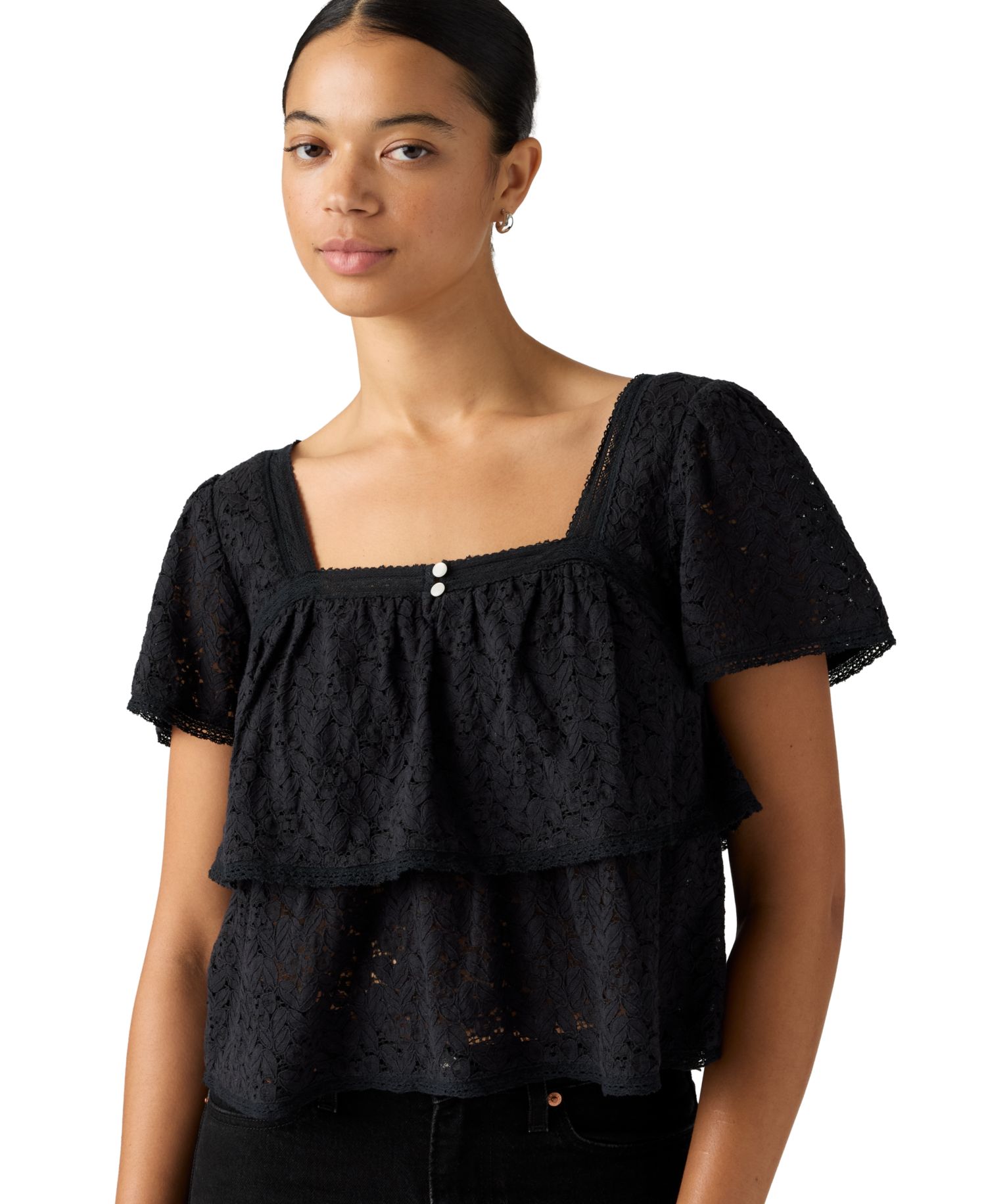 Premium Women's Cotton-Blend Short-Sleeve Lace Top