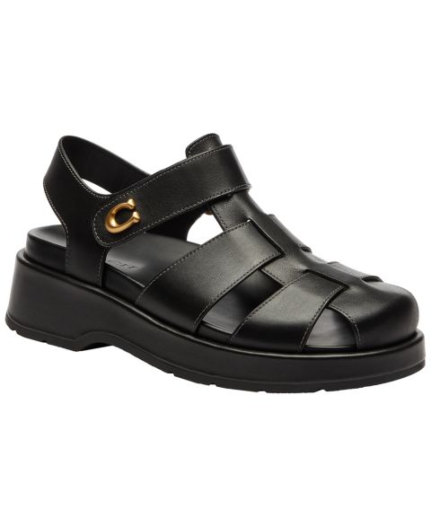 Женские сандалии Coach Sculpted C Fisherman Round Toe, цвет: Чёрный кожаный