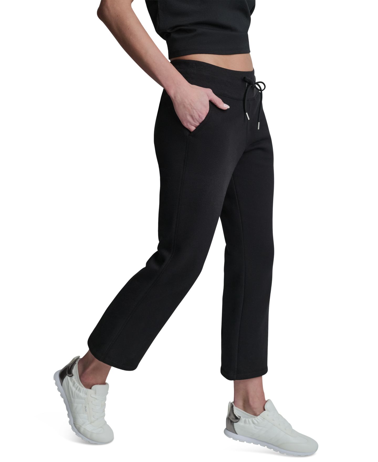 Женские брюки DKNY Sport Metallic Bubble Mid-Rise Crop Flare, цвет: Чёрный — фото 3