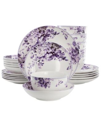 Purple Rose 24 Pc. Dinnerware Set, Service For 6