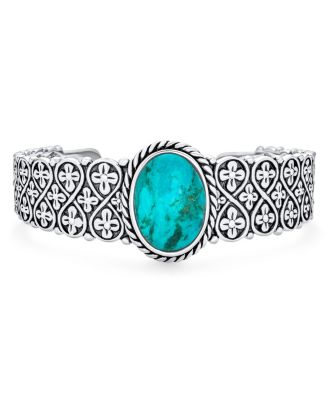Oval Cabochon Turquoise Stone Statement Cuff Cross and Infinity Design Bracelet