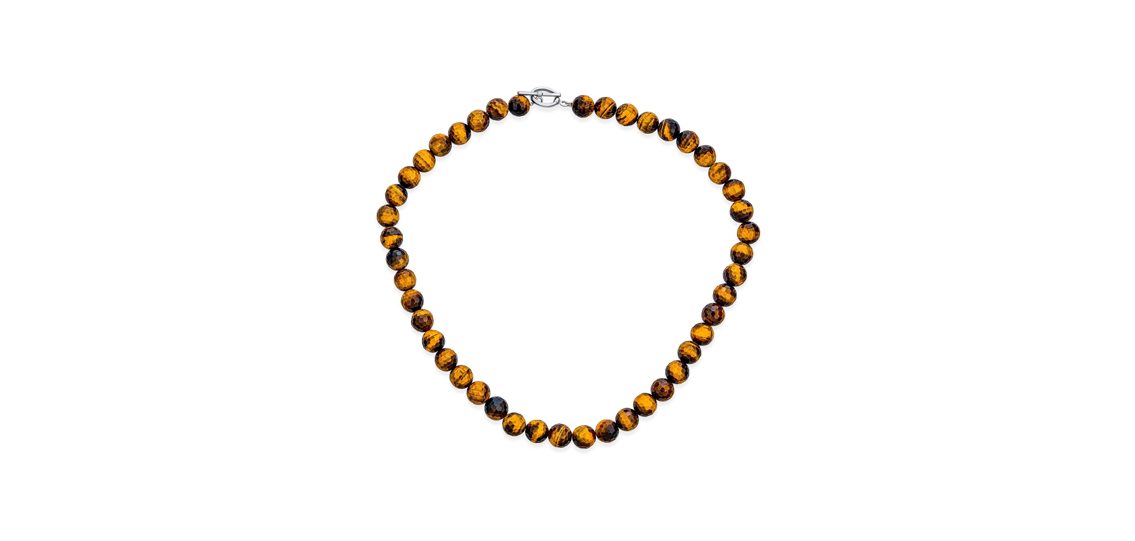 Bling Jewelry Semi-Precious Natural Tiger Eye Round Stone 10MM Bead Ball Strand Necklace 17 Inch