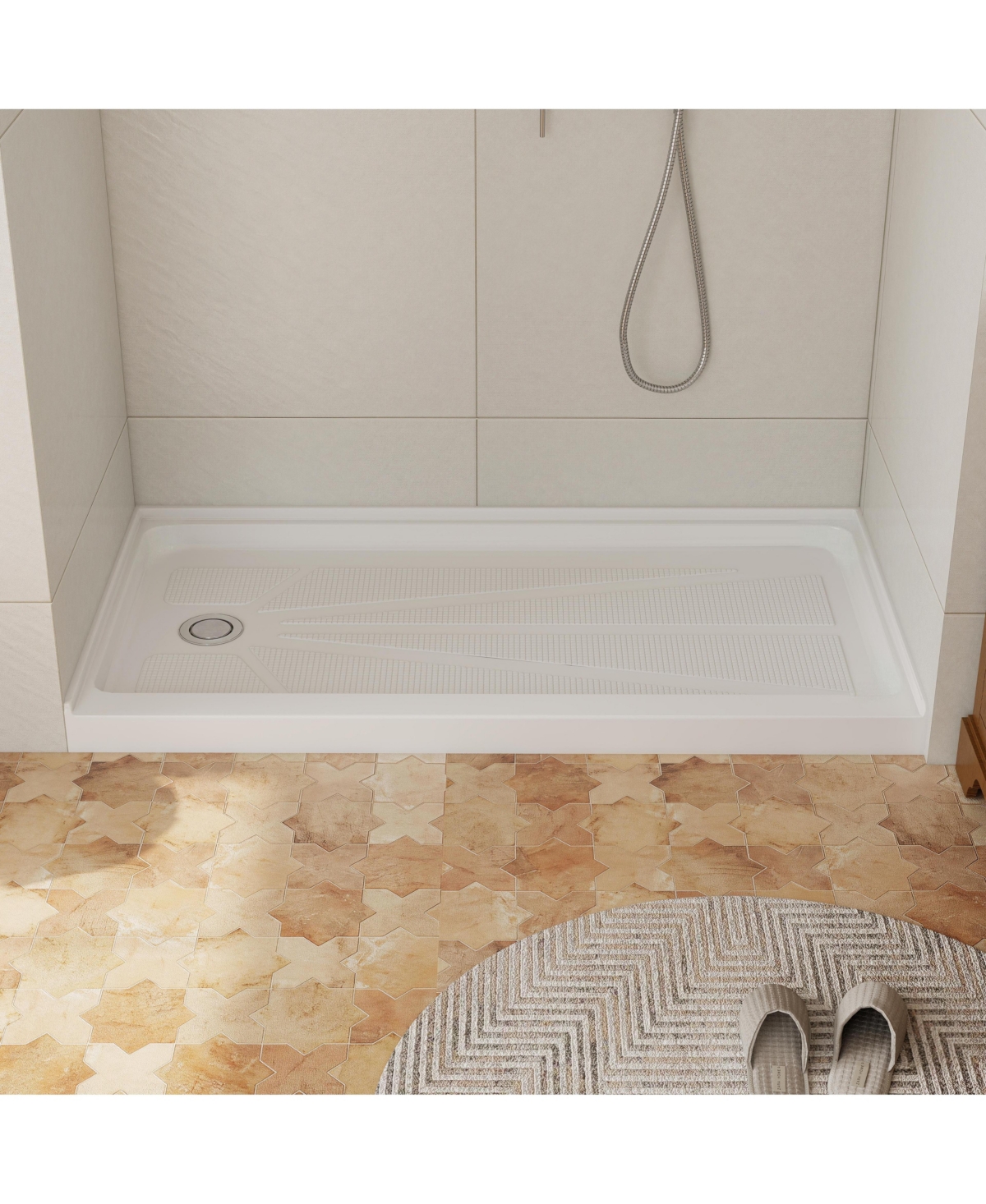 Casainc 60" W x 32" D Acrylic Single Threshold Shower Base, Alcove Pan with Slip-Resistant Surface