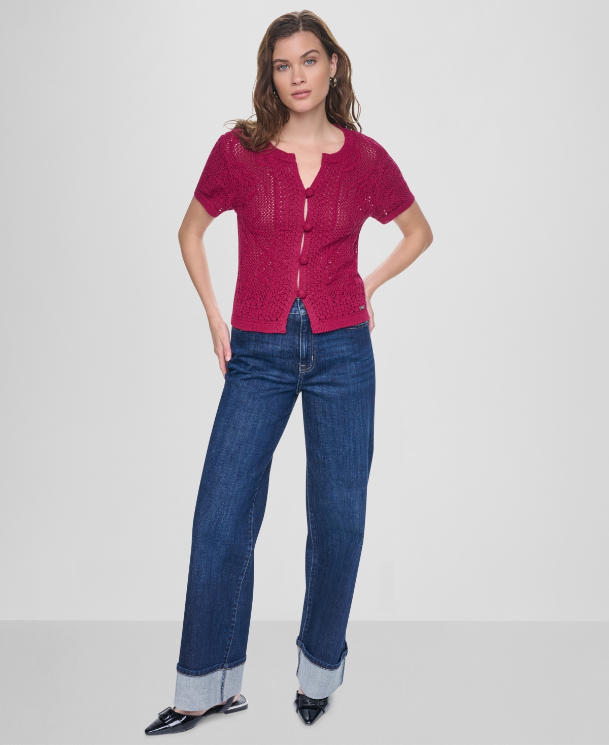 Dkny Jeans Women's Short-Sleeve Crewneck Cardigan