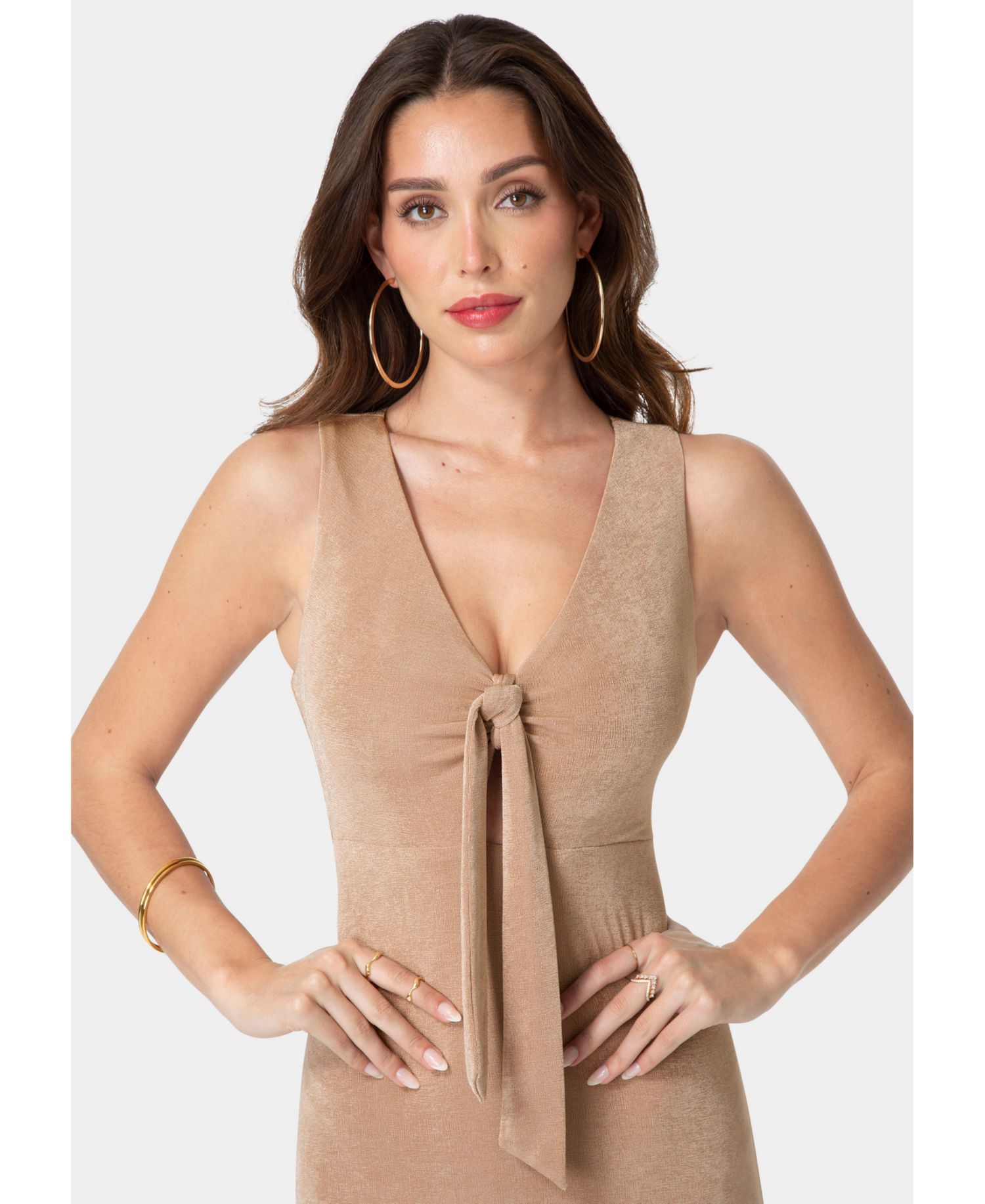 Women's V-Neck Cutout Tie Maxi Dress