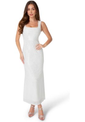women's bebe cap sleeve square neck bodycon maxi dress Hotfix Mesh The standout feature of