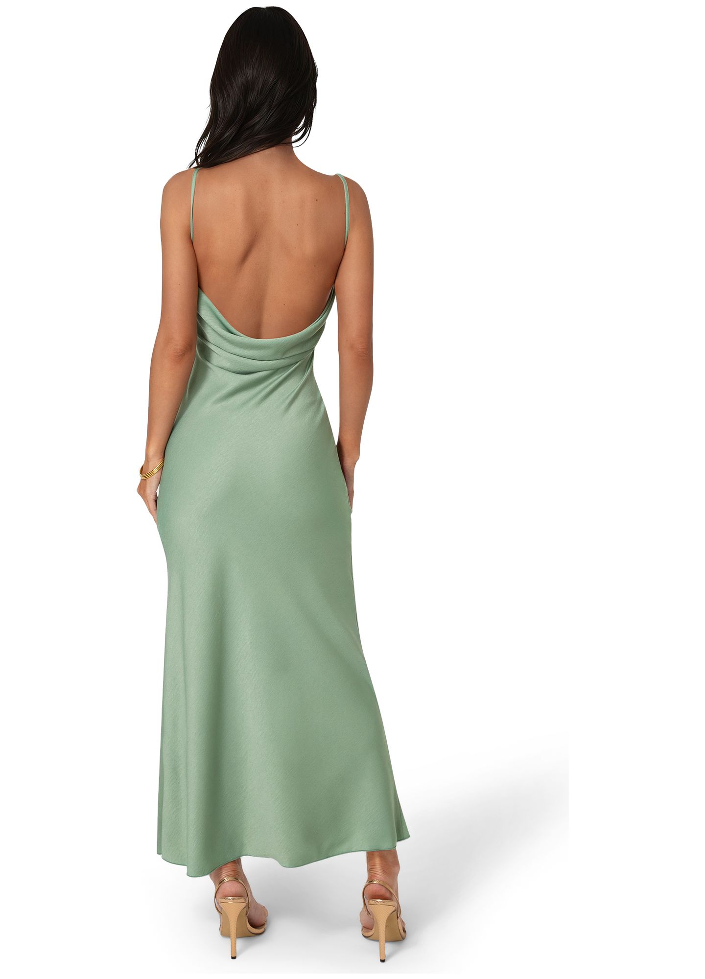 Женское платье Bebe Crepe Drape Back Maxi, цвет: Шалфейный — фото 3