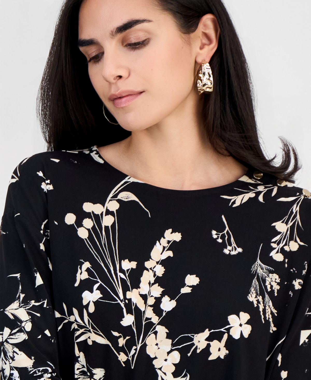 I.n.c. International Concepts Petite Printed Round-Neck Banded-Hem Top, Macy's Exclusive