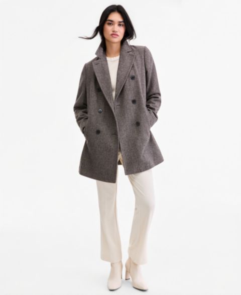 Женское пальто Calvin Klein Double-Breasted Pea Coat, Created for Macy's, цвет: Birdseye Woven