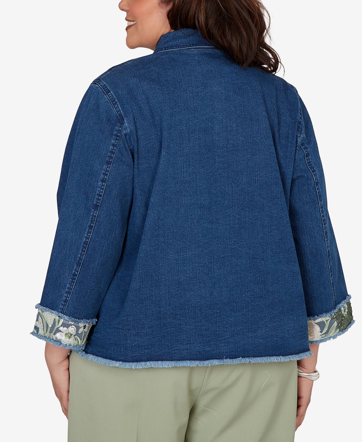 Plus Size Sequin Embellished Stretch Denim Jacket