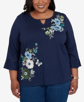 Plus Size Indigo Girls Asymmetric Sequin Flowers Knit Top