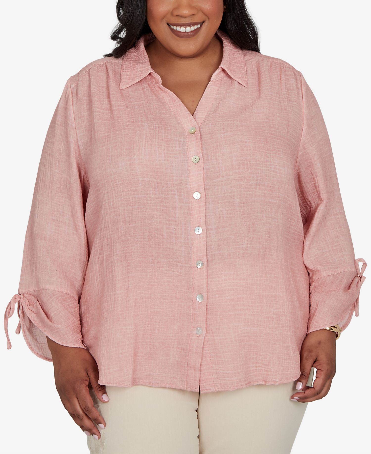 Plus Size Camden Market Crinkle Gauze Button-Front Top